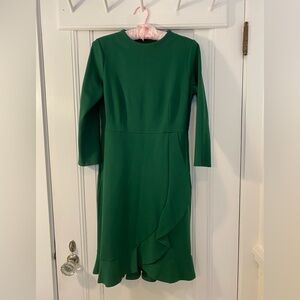 J Jill Green Knit Dress Long Sleeve Asymmetrical Ruffle Hem NWT